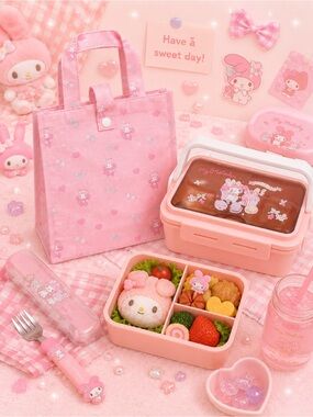 My Melody Pink Lunch Bag & Bento Box Set NWOT